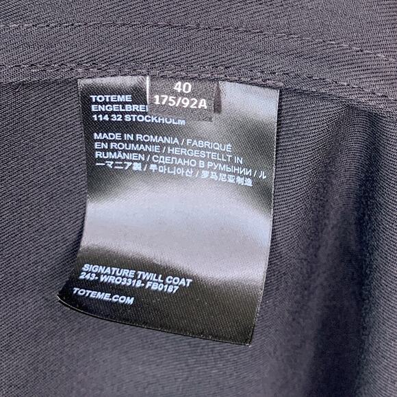 Totême Women's Signature Flowing Twill Trench Coat Black Pre-Fall '24 - Picture 13 of 16